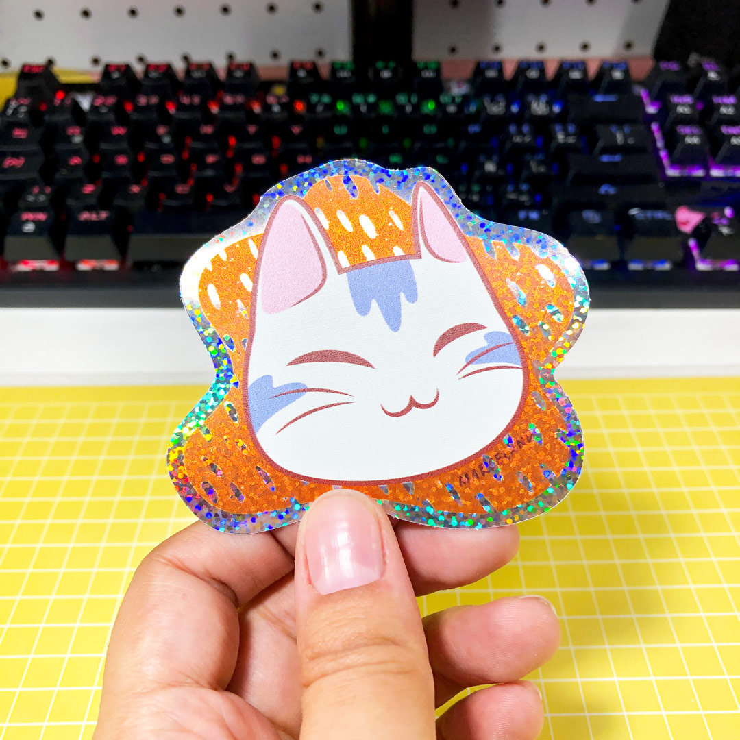 Stickers holográficos gatito naranja