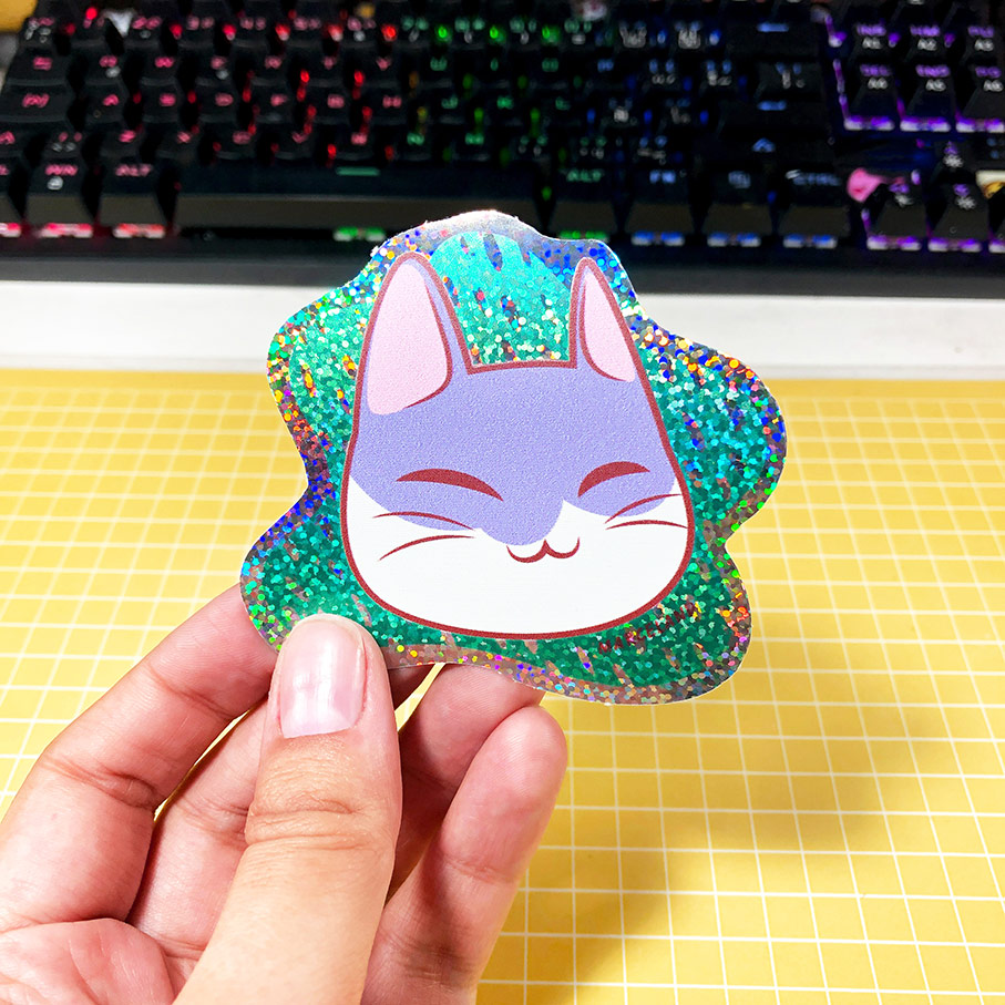 Sticker holográfico gatito verde