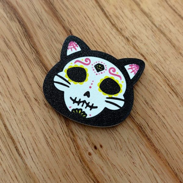 Imán carita de gatito de Día de los Muertos