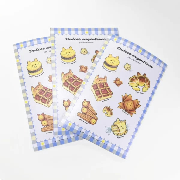 Plancha de stickers dulces argentinos y gatitos